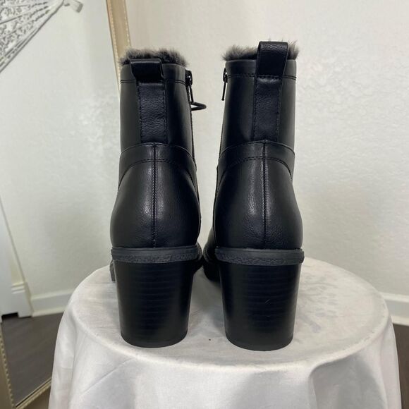 Cloudwalkers Chunky Black Gray Faux Fur Lace Up Heeled Ankle Boots US 10 NWOB - Picture 5 of 8